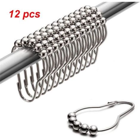 12 pcs anneaux de rideaux en acier inoxydable chromé perle anneau de rideau de douche Crochets en Acier Inoxydable système de (1/4)