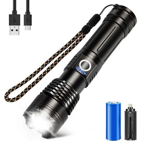 LED Flashlight, Rechargeable Flashlight, Zoomable, Long Lasting, IP68 Waterproof and 5 Working Modes for Outdoors