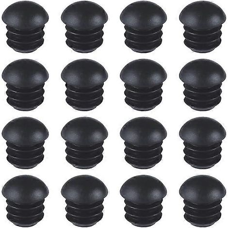Embouts ronds en plastique (16 mm) - 16 embouts ronds pour tubes de chaise avec inserts d'embout ronds en forme de dôme nervuré, adaptés aux pieds de table, aux chaises et aux meubles (noir). (1/5)