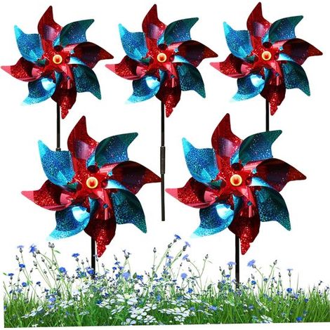 Moulins à vent de jardin - ensemble de 5 pièces - moulins à vent - couleurs arc-en-ciel - réfléchissants - motif épouvantail - jouets pour enfants (1/5)