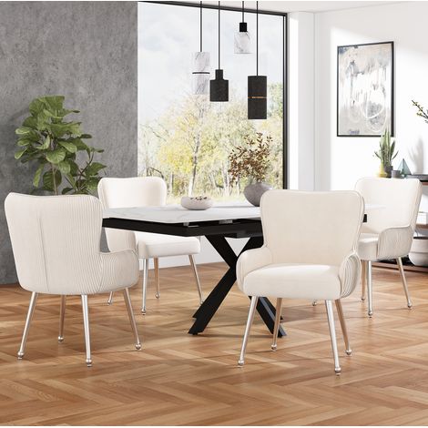 Silla comedor beige tapizada con patas metálicas y apoyo OKMYHOME (1/5)