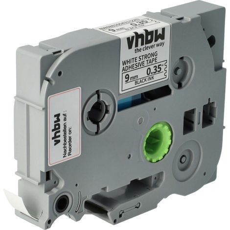vhbw 1x Label Tape compatible with Brother PT P900W, P950NW, P900NW Label Printer 8m x 9 mm, Black on White, Extra Strong, Laminated