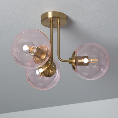 Efectoled – Plafonnier d'extérieur métal et verre 3 spots – Indice de protection IP20 – Ampoules E27 non incluses – Finition dorée et abat-jours en verre blanc
