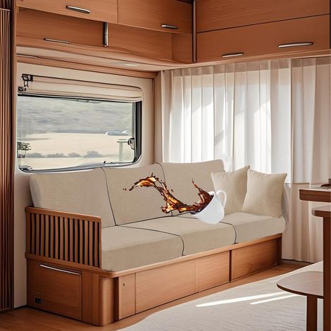 Imperméable Housse Coussin Caravane, Antidérapant Housse Banquette Camping-Car avec Laçage, Housse De Coussin De Canapé Extensible (Beige,W 100-125 cm, D 50-70 cm) (1/5)