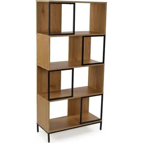 Scaffale Libreria Espositore Moderno Legno Noce Metallo Soggiorno 4 Ripiani