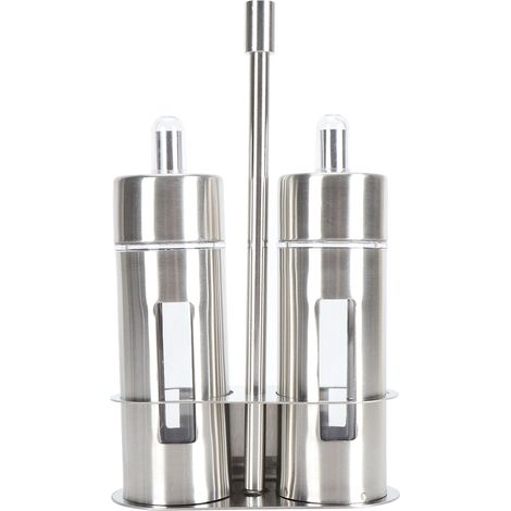 Öl- und Essigfläschchen 80 ml, Olivenölspender-Set aus Edelstahl mit Ständer und Sichtfenster für die Küche. (1/5)