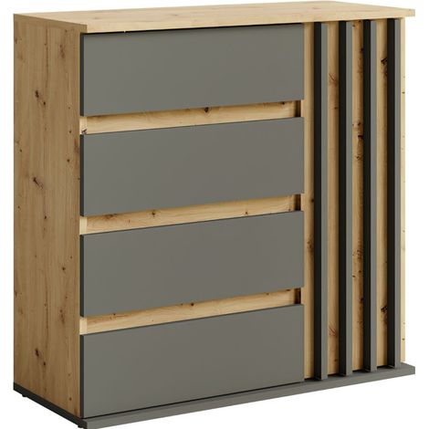 Kommode mit 1 Tür und 4 Schubladen - Eiche und Grau - Kollektion NEMO (1/5)