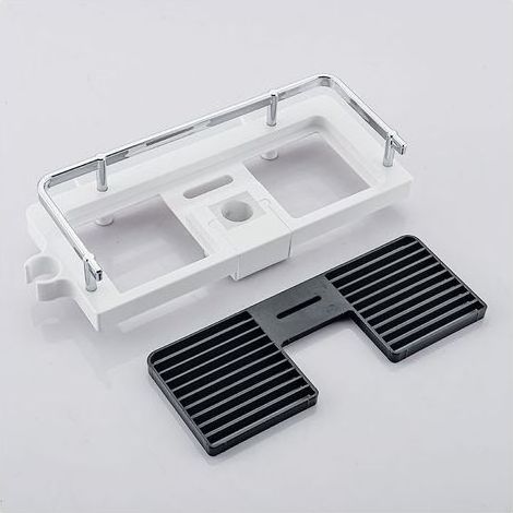 Tablette Support Douche, Etagère Douche Télescopique,Etagère de Salle de Bain Aluminium Antirouille,Montage Sans Perçage,Adapte Le Rail de 24-25mm,Avec Deux Crochets et Crochet de Pomme de Douche (1/5)
