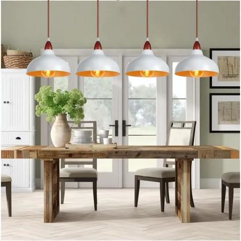 kawoo 4pcs Lampe Suspension Industrielle Vintage en Métal Blanc Lustre Retro Deisgne Edison pour Salon Chambre (1/4)