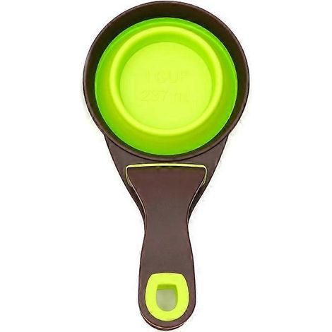 Sceau clip escamotable pour chien, gobelet doseur en silicone pour animaux de compagnie, 4oz 8oz 16oz (237 ml), vert - accessoire pratique pour croquettes et liquides. (1/4)