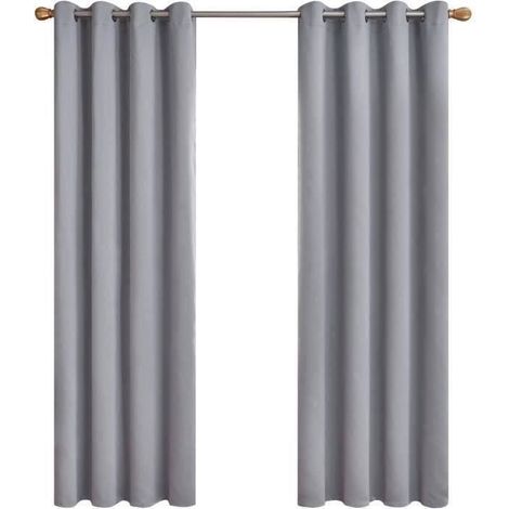 8PCS -Rideau Occultant - HAOPYOU - Gris - 140x262 cm - Isolant Anti Froid (1/4)