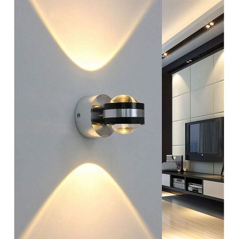 Applique murale LED 6 W vers le haut et vers le bas – Applique effet intérieur en aluminium pour couloir, chambre à coucher, chevet, maison, loft, salon, blanc chaud (1/5)