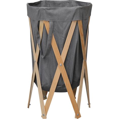 Panier à linge pliable Gris Bois et tissu (1/5)