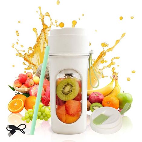 Mélangeur Portable Smoothie 450ml - 12 Lames en Acier Inoxydable, Charge USB-C Mixeurs avec 2 Bouchons Anti-Fuite et Paille, Sans BPA Mini-blenders Personnel pour Voyage/Bureau/Sport (1/5)