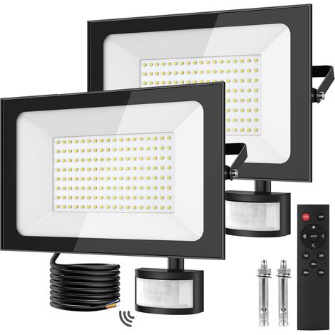 Projecteur LED Exterieur Detecteur de Mouvement 150W, Spot LED Extérieur Super Lumineux 15000LM, Lumière du jour 6500K, Lampe de Sécurité Étanchéité IP65 pour Garage Cour Pelouse, 2 Pack