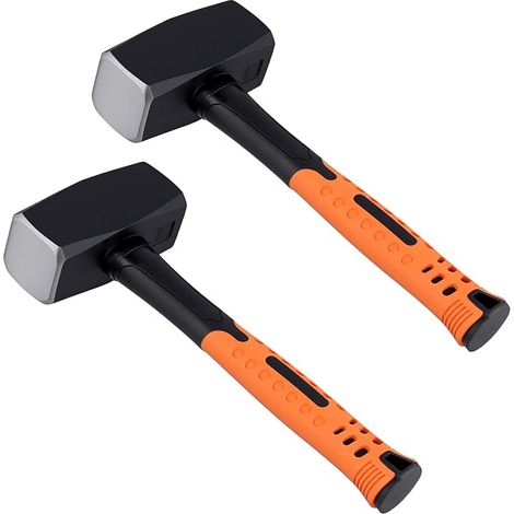2 x 2kg Hammer, 28 cm Long Black and Yellow with Rubber Tip, Handle Hammer for Demolition Work (1/5)