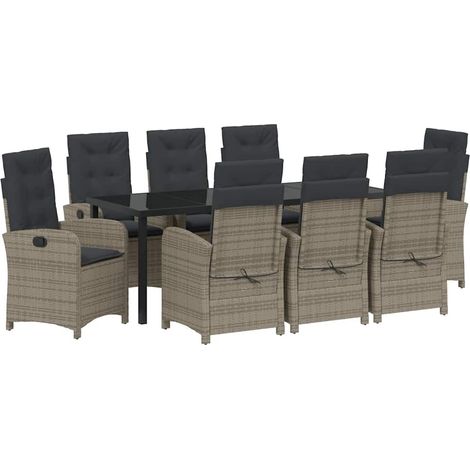 Maison Exclusive - Set da Pranzo per Giardino con cuscino 9 pcs Grigio polyrattan