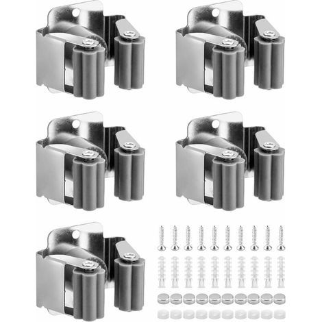 Support mural pour balais et outils – Acier inoxydable antirouille – Installation rapide – Capacité 10 kg – Diamètre manche 2-3 cm – Lot de 5 pièces