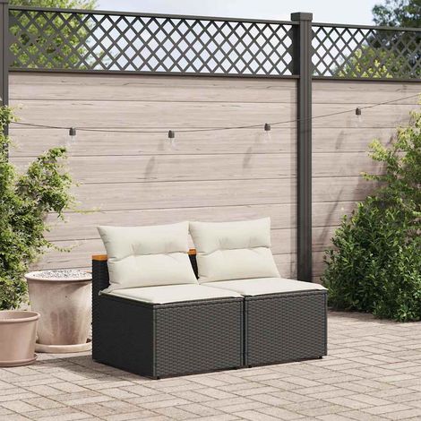 Gartensofas ohne Armlehnen mit Kissen 2 Stk Schwarz Poly Rattan