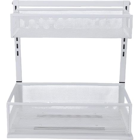 Under Sink Sliding Shelf, 2 Tiers, White, Adjustable (WHITE) (1/5)