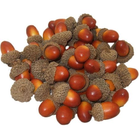 Lot de 100 petits glands artificiels réalistes, fausses noix décoratives pour la maison et la cuisine (couleur claire)