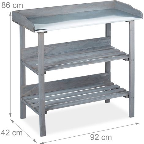 Mesa de jardinería de madera con 3 niveles almacenamiento práctico 86 x 92 x 42 cm de metal gris 130005540 (1/3)