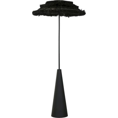 Lampe de sol noire élégante en fibre métal esprit tropical - noir profond fibre naturelle (1/5)