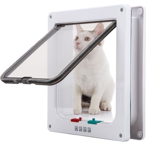 Chatière pour Chat,Magnétique Verrouillable 4 Modes pour Animaux Domestiques Chatons et Chatons Small Blanc