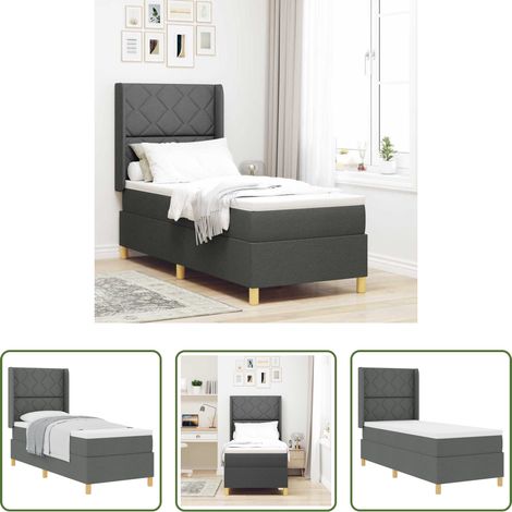 Matelas ferme -  Lit à ressorts avec matelas Gris foncé 80 x 200 cm tissu (1/5)