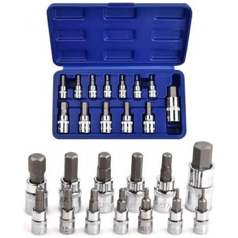 13pcs Torx Bit Socket Set, 1/4", 3/8", 1/2" Drive – Metric Sizes T8-T70, Heat-Treated S2 Alloy Steel & Cr-V, Spline Bit Socket Perfect for Cars, Bikes, Appliances – Includes Storage Case (1/5)