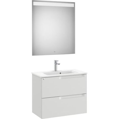 MUEBLE LAVABO 700MM ALEYDA COMPACTO 2 CAJONES + ESPEJO GRIS PIEDRA