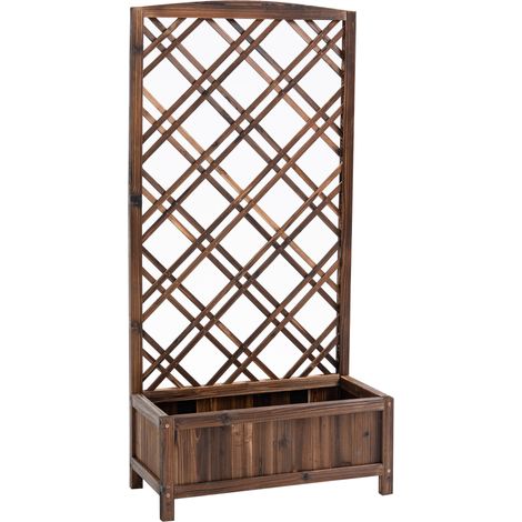 Outsunny jardinera con enrejado jardinera con celosía de madera macetero con soporte para trepadora cultivos plantas en terraza jardín 60x30x122,5 cm (1/6)