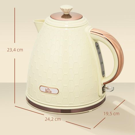 Bouilloire électrique 2200 W beige avec hublot et filtre, ébullition rapide, idéale pour préparer thés et infusions avec un design doux et fonctionnel. (1/5)