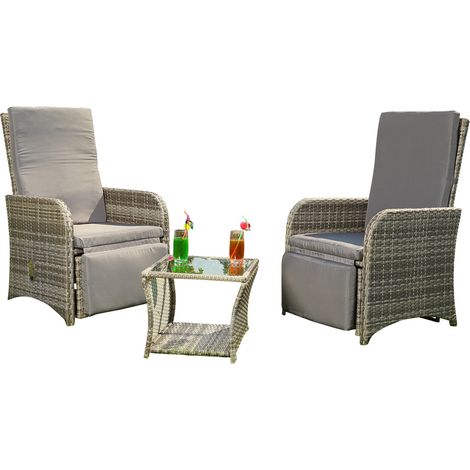 2 poltrone + tavolo grigio polyrattan lounge suite mobili da giardino sedia (1/5)