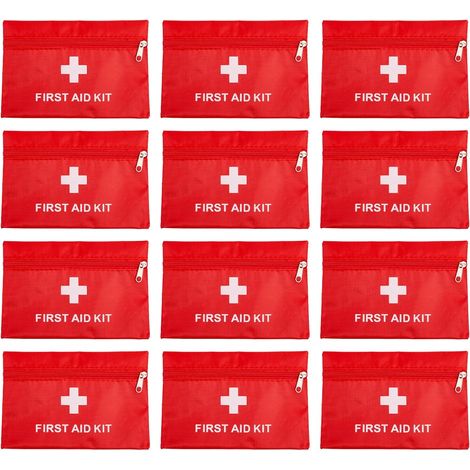 Lot de 12 petits kits de premiers secours vides 16 x 11 cm, en Oxford 420D, vide, pour voiture, extérieur, maison, bureau, voyage, trousse de premiers secours vide pour bricolage (1/5)