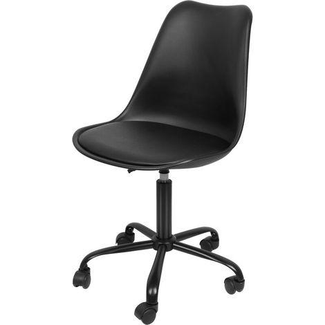Chaise de Bureau Scandinave Noire, Chaise Pivotante à roulettes, Chaise de bureau Hauteur Réglable, Chaise étude, Fauteuil de Bureau avec Dossier Haut, Siège en similicuir (1/5)