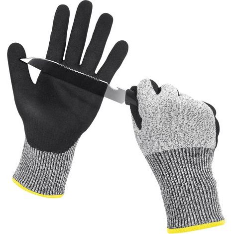 1 Paires Gants de Sécurité pour Le Travail, Gants de Jardinage Noirs Enduits de Nitrile, Gant de Protection Anti Coupures Niveau 5, pour Travaux Généraux, Jardinage et Pêche (M) (1/5)