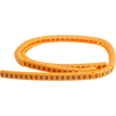 Repère câble à pression , Ø câble 4  5mm, texte : 8, Noir sur Orange ( Prix pour Bobine de 100 )