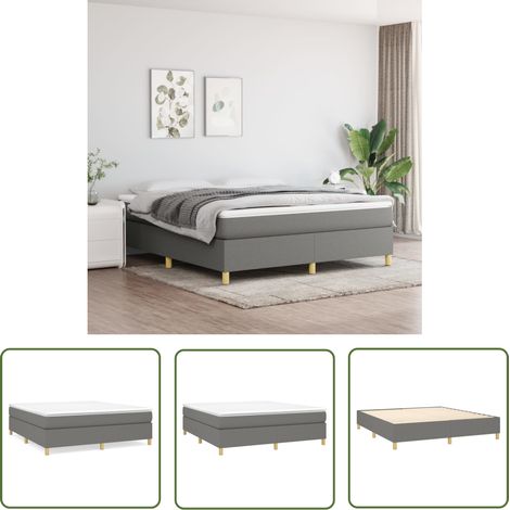 The Living Store Sommier à lattes de lit avec matelas Gris foncé 180x200cm Tissu - Lit Double - Lit Tapissier - Literie - Matelas À Ressorts Ensachés - Support Moyen Dur (1/5)