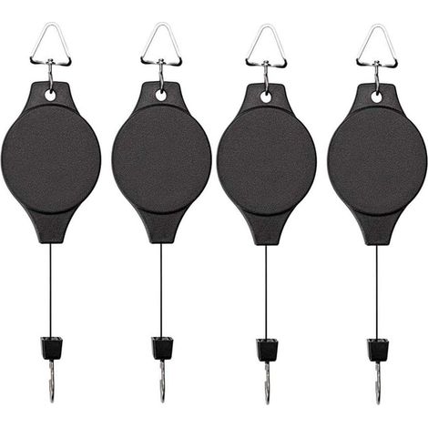 Kit de 4 Crochets à Poulie pour Suspendre les Plantes, Rétractables, pour Suspension Facile des Paniers de Jardin, Pots de Fleurs et Mangeoires à Oiseaux (1/4)