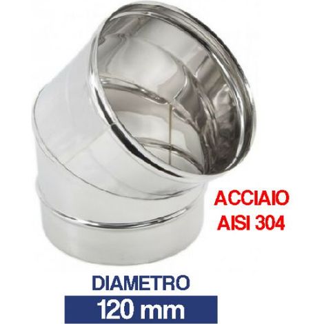 CURVA INOX APERTA GOMITO 45° PER CANNA FUMARIA TUBI STUFA PELLET CAMINO 24428V 120 (10078)