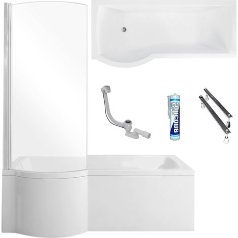 ECOLAM Baignoire d'angle Inspiro 150x70 cm  version gauche  tablier + paroi en verre  pieds siphon et silicone  set complet (1/5)
