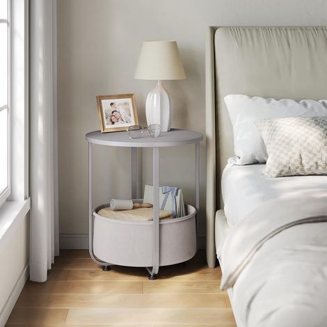 WOLTU Mesa de centro redonda de lona, ​​mesita de noche, mesa de centro para sala, mesa auxiliar para sofá, mesa baja, sala de estar, estructura metálica, gris (1/5)
