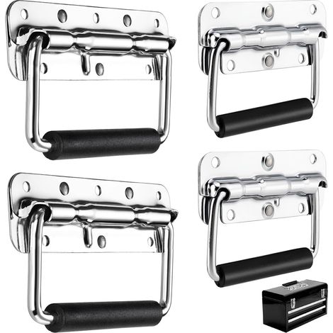 4 Pcs Poignée Flight Case, Poignées Pliantes à Ressort Poignée Pliante Métal pour Boîtes D'enceintes, Porte de Boîte à Outils (140 mm, 110 mm) (1/5)