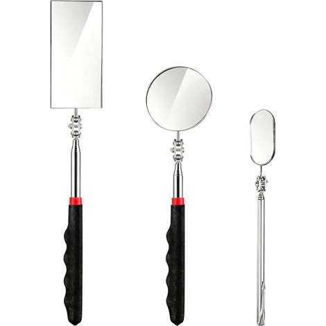 3 Miroir D'inspection, Poignée Antidérapante, Rotation 360°, Acier Inoxydable, Pour Mécaniciens