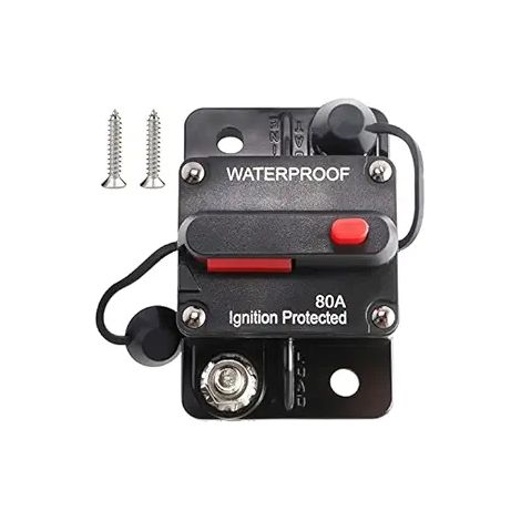 Disjoncteur 80 A pour camping-car et bateau avec bouton rouge, coupe-circuit manuel haute intensité pour batterie, protection électrique pour véhicule, marine et installation 12 V (1/3)