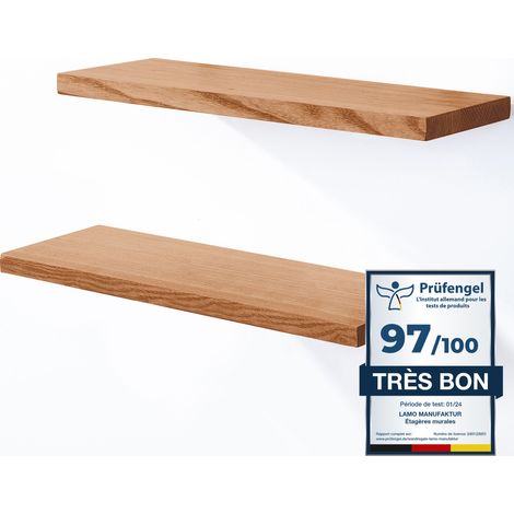 Étagère murale en bois massif 2 étagères 42cm – Fixation invisible – Style rustique – Pour salon, chambre, cuisine – Lamo Manufaktur