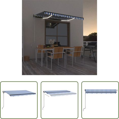 Sonnenschutz -  Markise Manuell Einziehbar mit LED 400x300 cm Blau und Weiß (1/5)