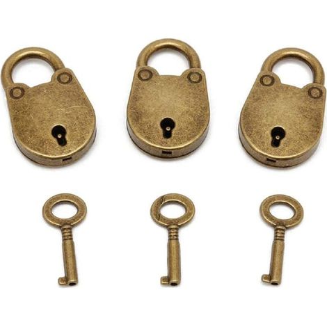 Vintage Padlock 3pcs Set Mini Padlock Cabinet Lock Key Set Suitcase Lock Padlock with Key Bear Shaped Padlock for Small Luggage Lockers MUMU (1/4)