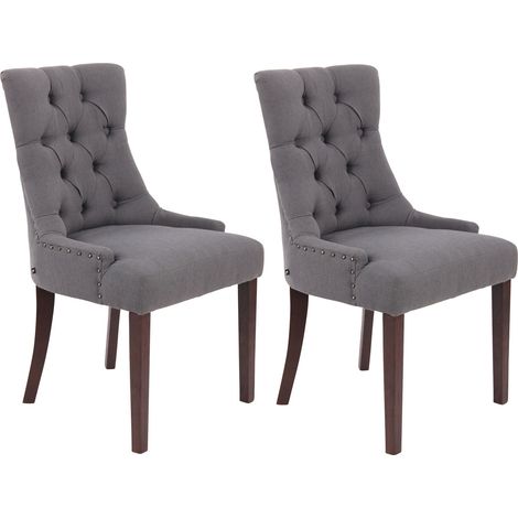 Set 2 sedie sala da pranzo con bottoni decorativi, seduta in tessuto grigio scuro, gambe scure 100001519